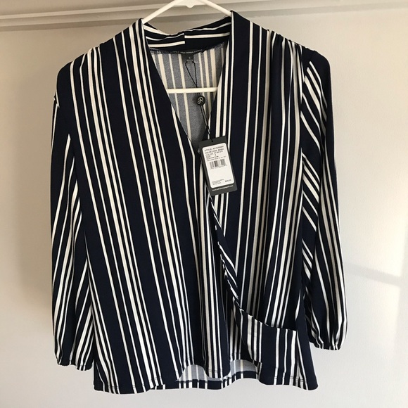 Adrianna Papell Tops - Adrianna Papell Navy Striped Work Blouse